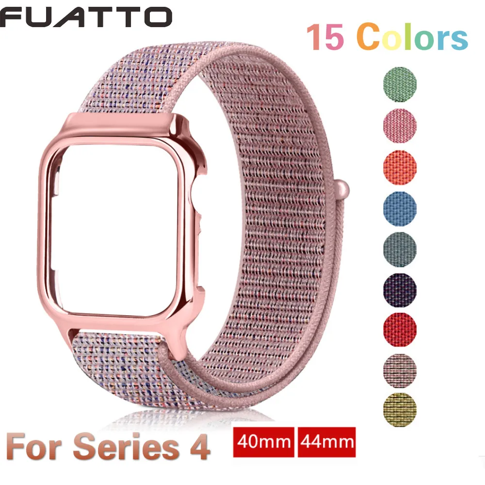 

40mm 44mm Band with Frame For Apple Watch Series 4 New Nylon Sport Loop Magnetic Clasp Iwatch Bracelet Protective Case Cover