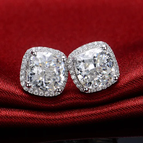 8*8 мм 3Ct/каждая подушка серьги гвоздики Твердые из стерлингового серебра 925 пробы
