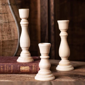 

decorative nature finish wood pillar candle holders set of 3