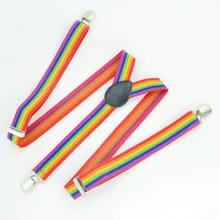 Новинка модные подтяжки свободного покроя в полоску цветов радуги с подтяжками для мужчин и женщин Clip-On y-обратно Регулируемый красочные