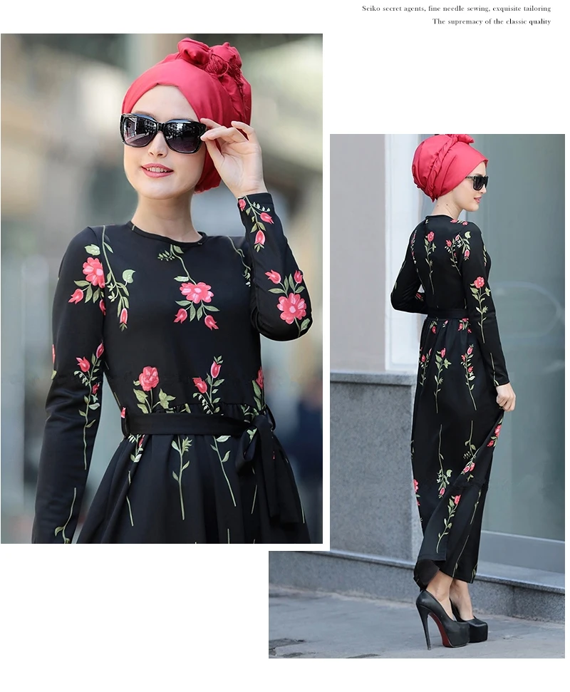 Мусульманское платье мусульманский Для женщин модная Роза мусульманское длинное платье, Роба Платья Туника Jubah Ближний Восток Рамадан Арабский исламский