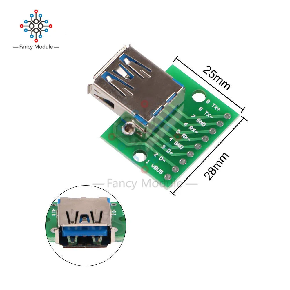 Micro USB Female, Mini USB, USB A Male, USB 2,0, 3,0 A Female, USB TypeB интерфейс до 2,54 мм DIP PCB конвертер адаптер Breakout Board