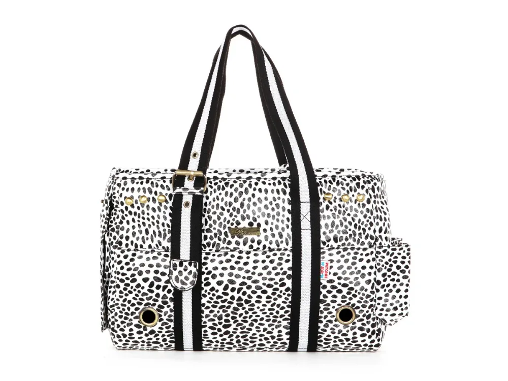 

White Leopard Pet Dogs Cats Carrier Airline Approved Travel Outdoor Bag Portable Dog Purse Soft Comfort Oxford Tote Handbag
