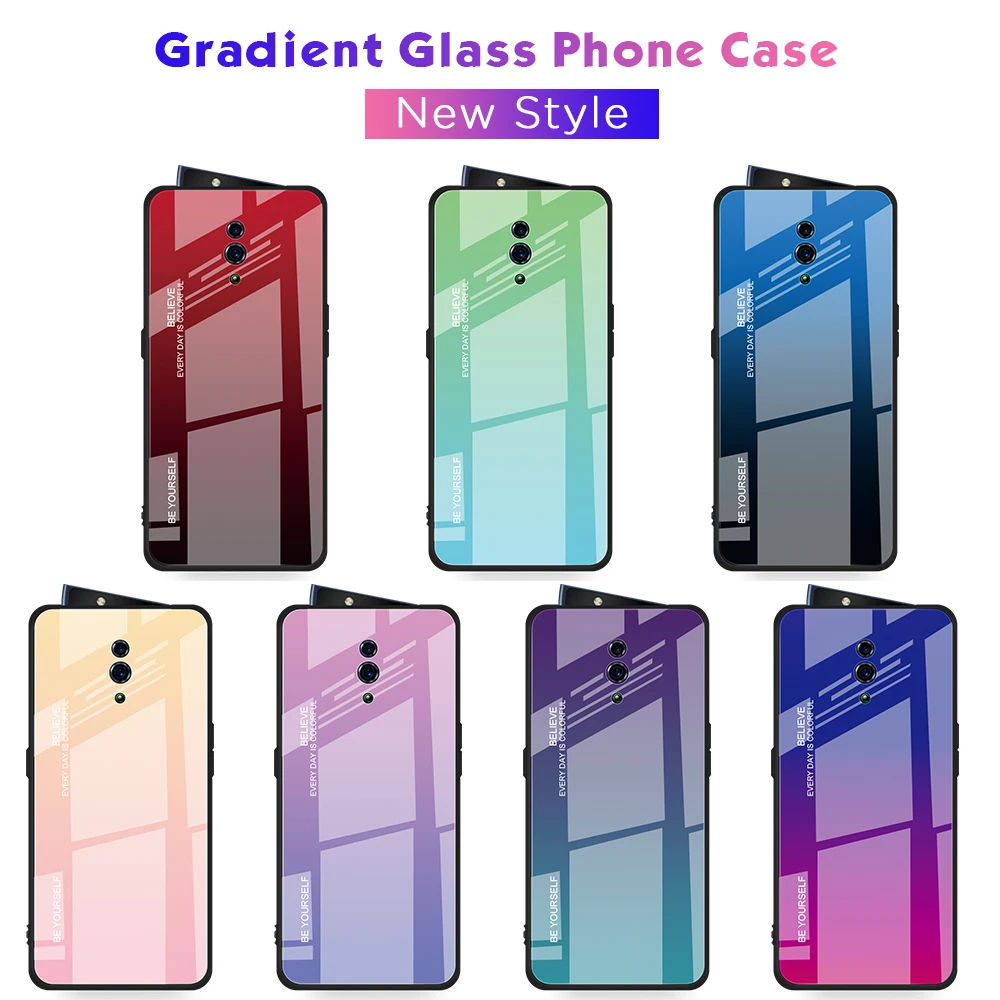 

Case For OPPO Reno 10x zoom 6.6" Tempered Glass Cover Case For OPPO Reno Standard 6.4 Inch Gradient glass bumper coque shell