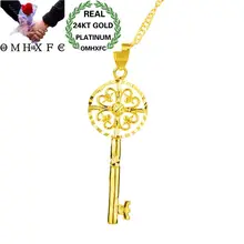 OMHXFC Европейская мода женщина унисекс вечерние день рождения свадьба подарок полый цветок ключ 24KT настоящее золото Шарм Кулон PN198