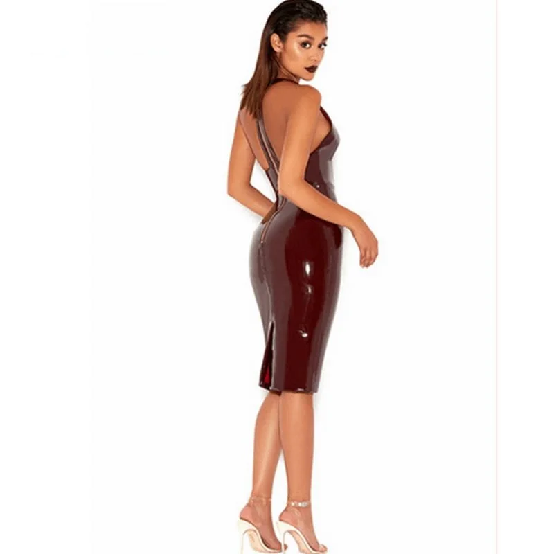 Сексуальное черное латексное платье из искусственной кожи 2017 женское летнее на