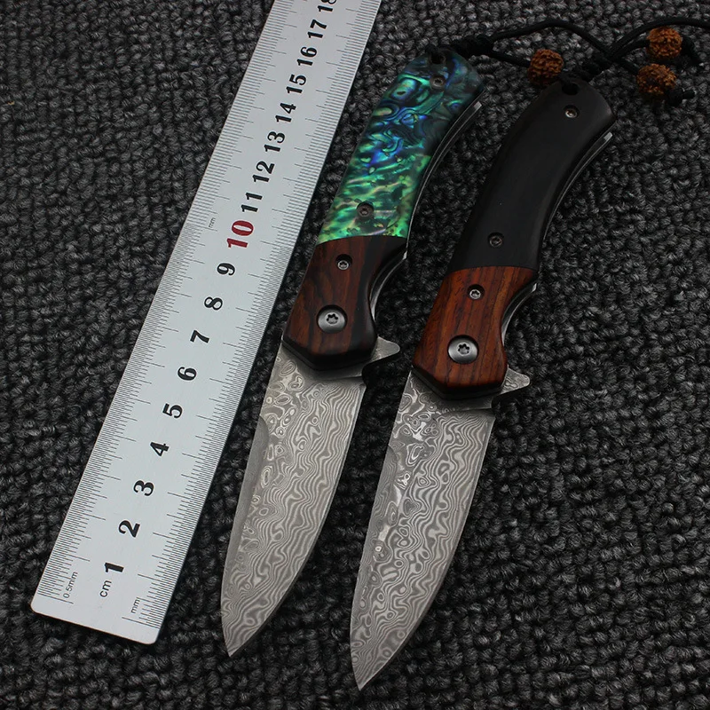 Damascus Blade Sandalwood or Abalone Handle Folding Knife Camping Survival Tactical Utility Knives Pocket Collection EDC tool Damascus Blade Sandalwood or Abalone Handle Folding Knife Camping Survival Tactical Utility Knives Pocket Collection EDC tool