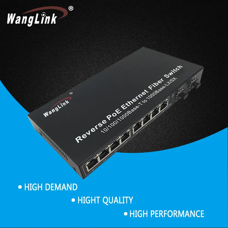 Wanglink reverse poe ethernet fiber switch  8  port RPOE switch with SFP slot 12V output