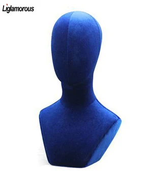 

New Female Abstract Mannequin Head Display Hats Wig Scarves Headscarves Necklace Insertable Needle Foam Cloth Velvet Fabric Blue