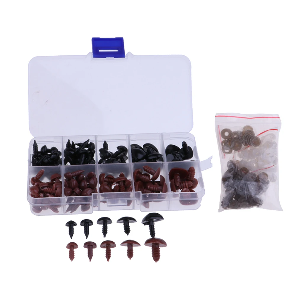 130 Pieces 8-16mm Plastic Safety Noses For Teddy Bear Animal Puppet Toys Crafts Doll DIY Making Accessories