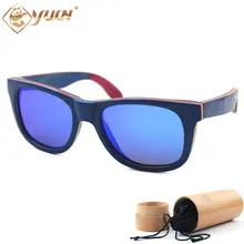 Blue Skateboard Wood Sunglasses Handmade Polarized Wooden Glasses Brand Desiner Men Women Fashion Sun Glasses Eyewear W108