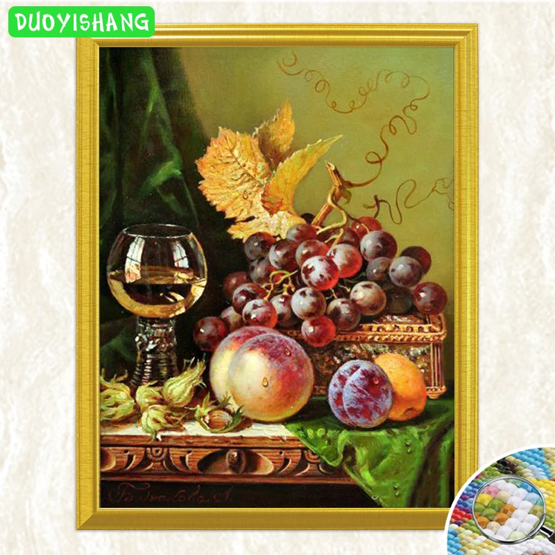 

Fruits& Wine Cup For Kitchen Decoration 5D DIY Diamond Painting Full Square Diamond Embroidery Mosaic Picture of Rhinestones