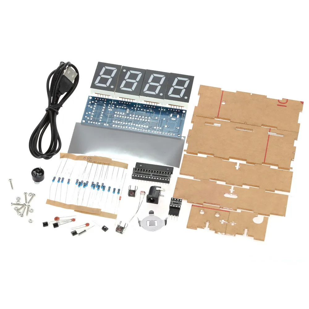 4-digit LED Digital Desktop Clock Electronic DIY Kit with Transparent Case L9I0 