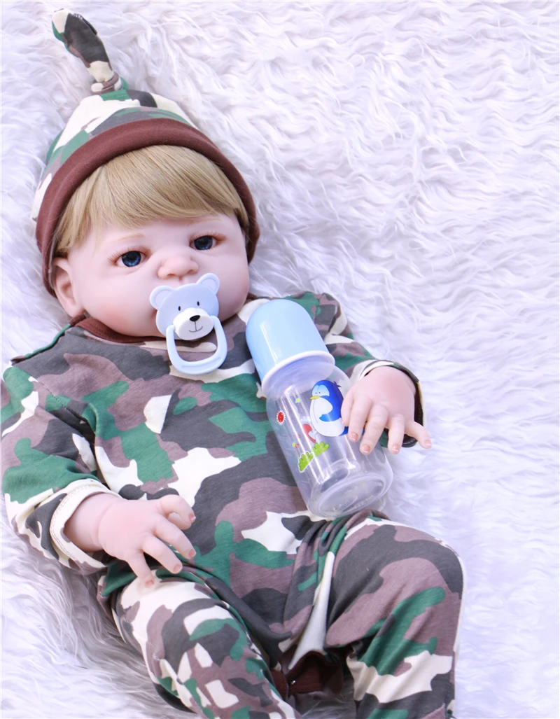 

22"boy bebe doll Black smooth wig reborn full body silicone vinyl reborn babies children bath doll DIY toys realista bonecas LOL