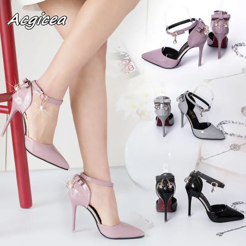 

2018 spring summer new version of the gray sandals shoes baotou hollow nude bow ladies high heels mujer s094