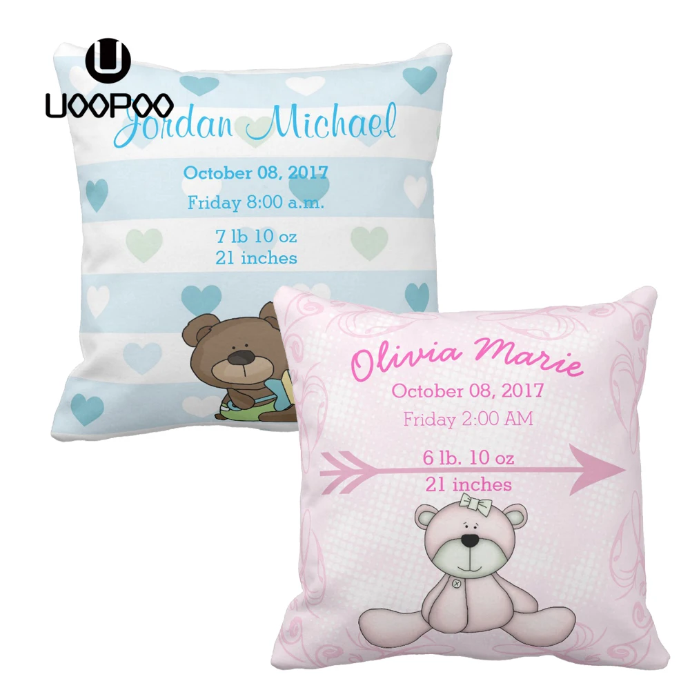 

Custom Kids Cushion Cover Cute Teddy Bear Pink and Blue Cushion Cover Square Polyester Children Decorative Pillow Case For Sofa