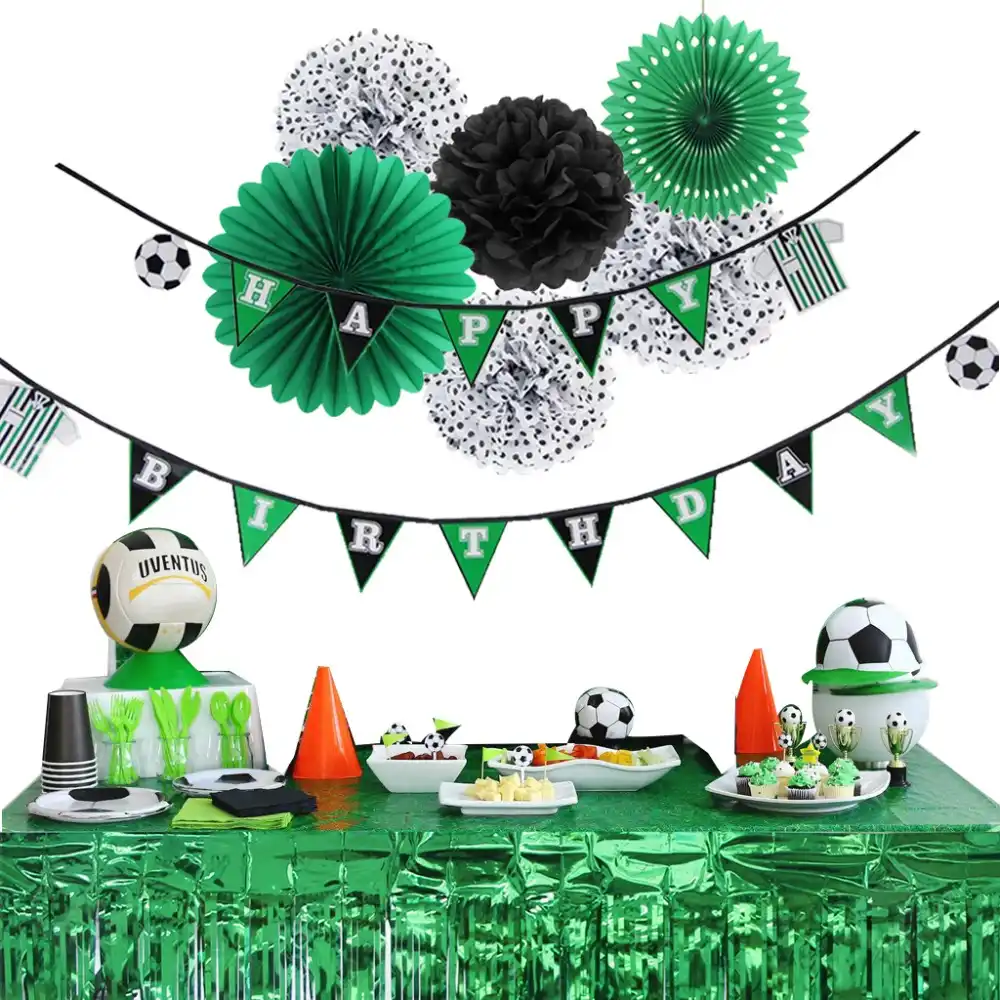 Soccer Theme Birthday Party Decoration Hanging Swirls Paper Cups Plates Cake Topper Sports Theme Children Baby Shower Party Supplies Party Supplies Toys Games Kiririgardenhotel Com