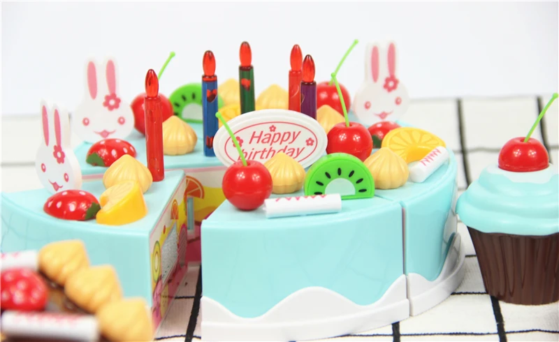75 шт. розовый синий день рождения игрушки Вырезать торт фруктовый крем свечи классические детские ролевые игры игрушки пластиковый набор