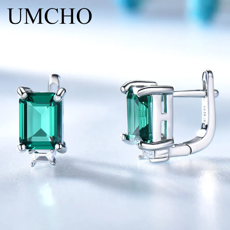 Женские сережки-клипсы UMCHO из серебра 925 пробы с изумрудом драгоценным камнем