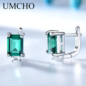 

UMCHO Solid Genuine 925 Sterling Silver Earrings Gemstone Created Emerald Clip Earrings For Female Wedding Gifts Fine Jewelry