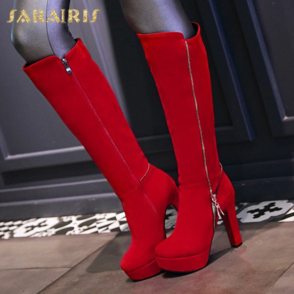 SARAIRIS/ г. Зимние сапоги наивысшего качества больших размеров 32-47 модная пикантная женская обувь на высоком каблуке женские сапоги до колена