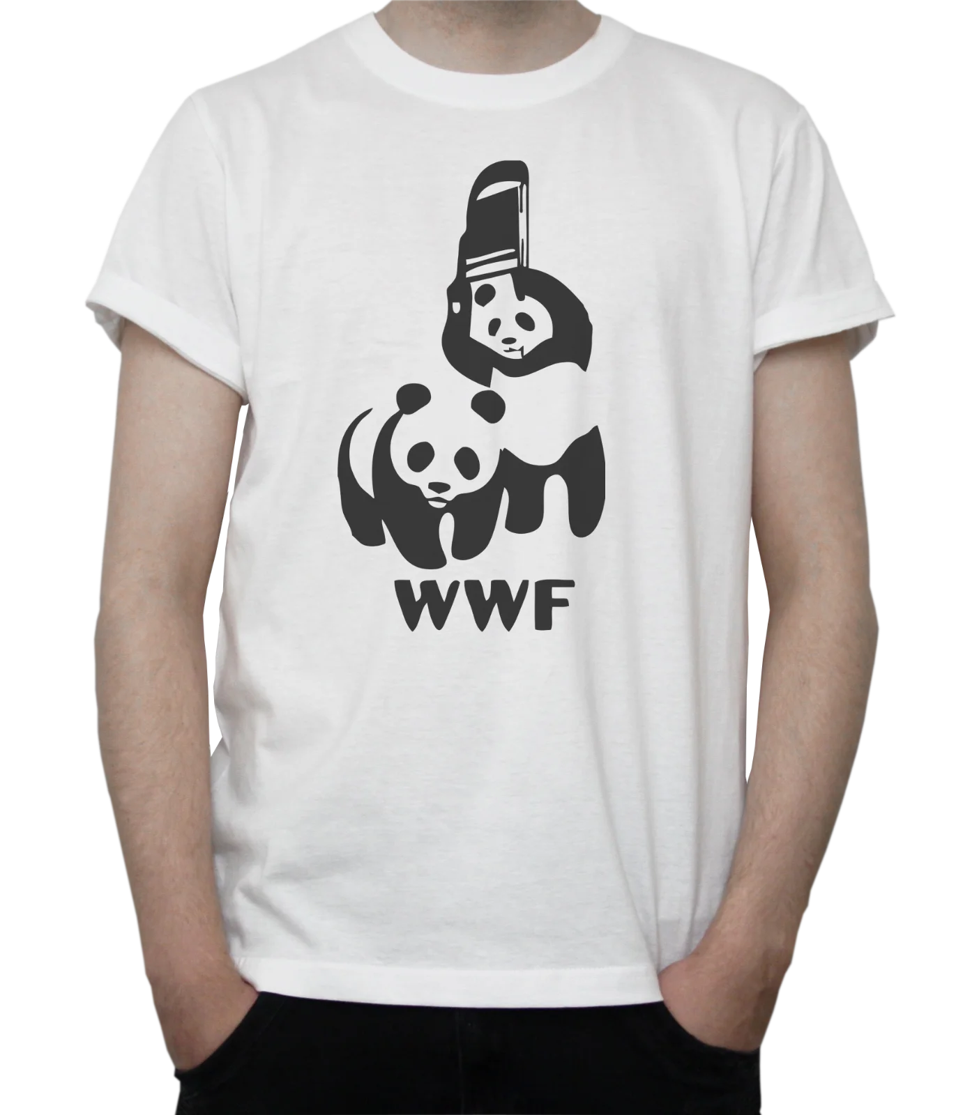 WWF مضحك شعار تي شيرت الباندا المصارعة العالم الحياة البرية الحيوانية الصندوق الأبيض رمادي WWF مضحك شعار تي شيرت الباندا المصارعة العالم الحياة البرية الحيوانية الصندوق الأبيض رمادي