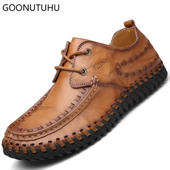 

Fashion men's shoes casual leather 2019 new spring summer lace-up handmade shoe man classics brown black platform shoes for men