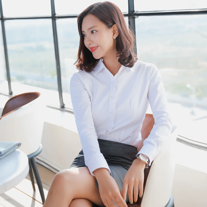 

Langmeng Women blouse long sleeve shirts lady's solid color office social shirt white color business blouse blusa feminina