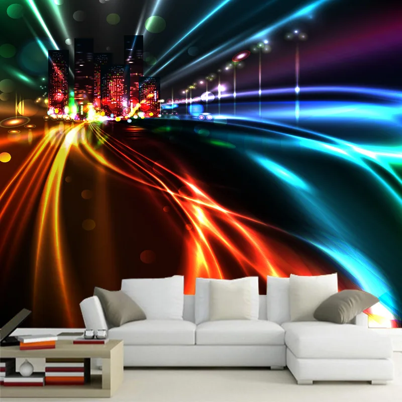 

Customized 3D wallpaper colorful city light seamless large mural KTV background wall glare dazzling dynamic modeling decor paper