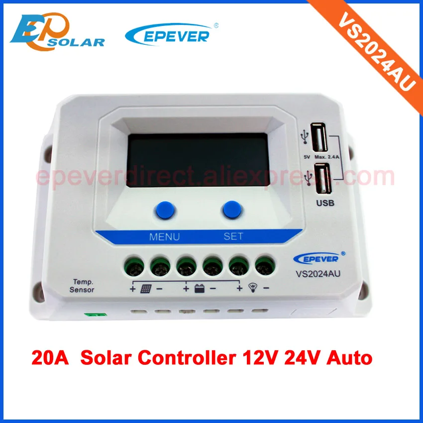 

EPsolar solar charger controller lcd display PWM built in USB port 12v 24v auto type VS2024AU 20A 20amp