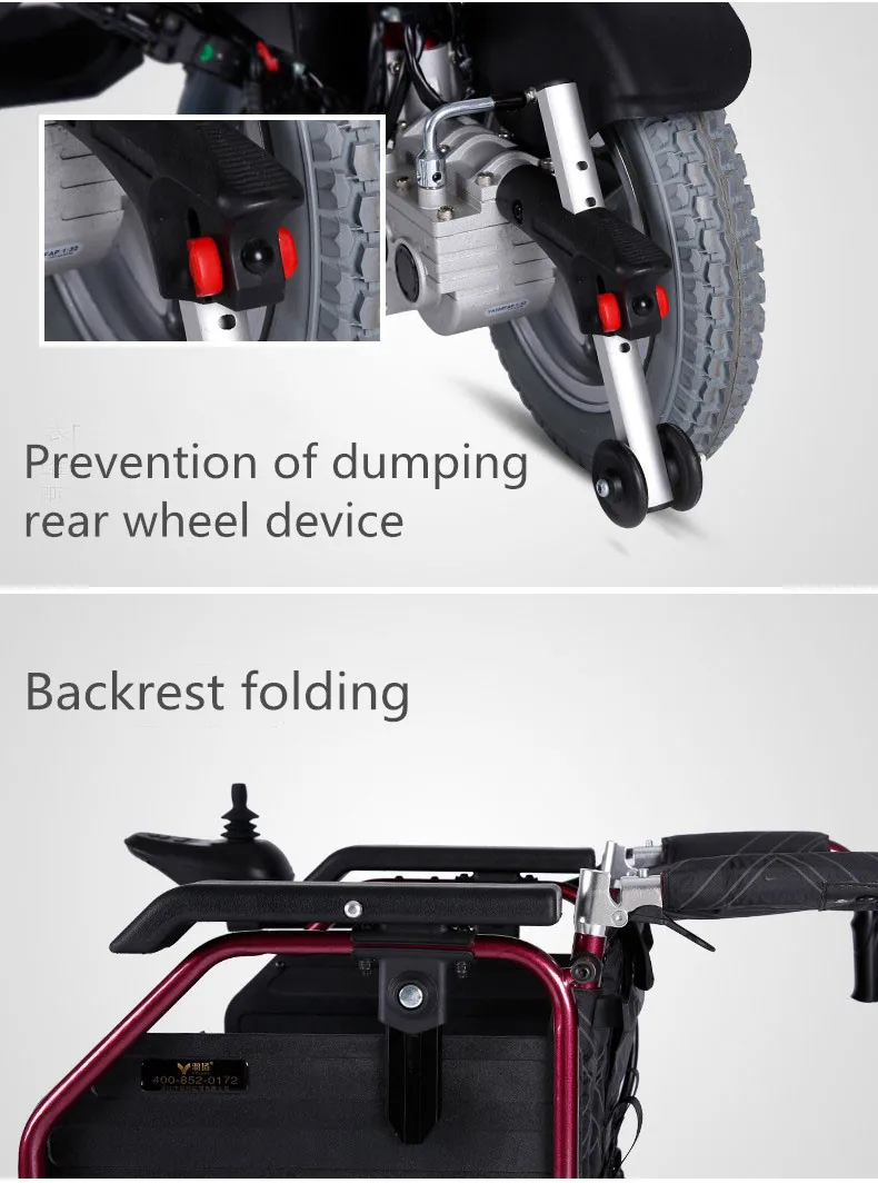  Strong capacity foldable electric wheelchair with lithium battery