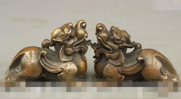 

S05655 Chinese FengShui Bronze PiXiu Lion Fu Foo Dog Unicorn Set Statue Sculpture Pair