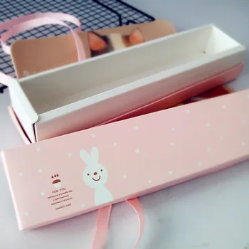 

24*4.4*3.8 cm pink rabbit macaron packaging box baking mooncake rolling cake food biscuit box packing pastry packaging100pc/lot