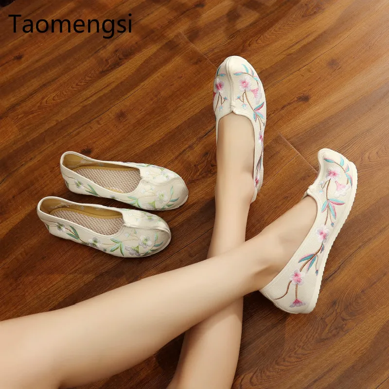 Обувь Taomengsi Hanfu Тканевая обувь с вышивкой cloud утолщенная на плоской подошве в