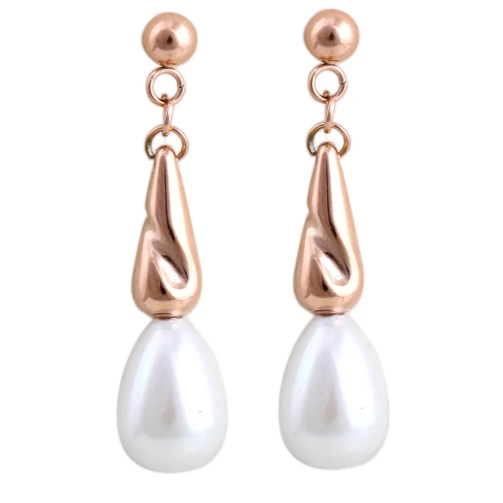 

Christmas gift Rose Gold Color women drop earrings pearl pendant earrings for women