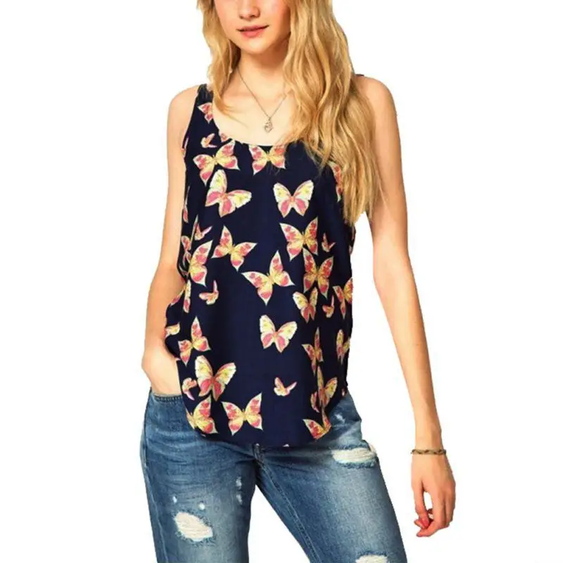 

Summer Tank Top Women Sleeveless T Shirt casual Tees Butterfly printed Female Camisole Blusas Femininas Plus Size