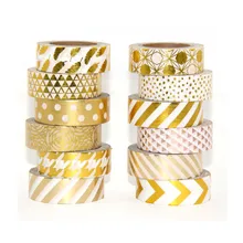 High quality Gold foil 10m paper tape dot,strip,pineapple,heart Christmas decorative washi tape 1pcs