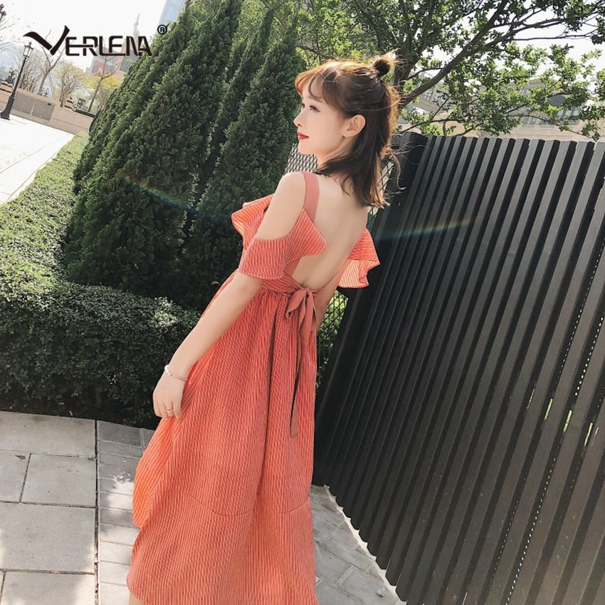 Женский сарафан Verlena 2019 в полоску с открытыми плечами Пляжное летнее платье до