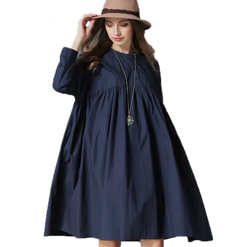 2016 Spring Fall New Women clothing Long Sleeve Cotton Shirt Dress Plus