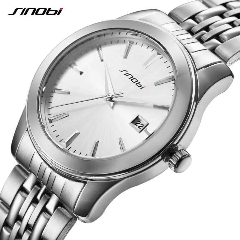 

SINOBI Men Watches Business Steel Watch Lovers Couples Date Wristwatches Waterproof Casual Quartz Clock Relogio Masculino 2017