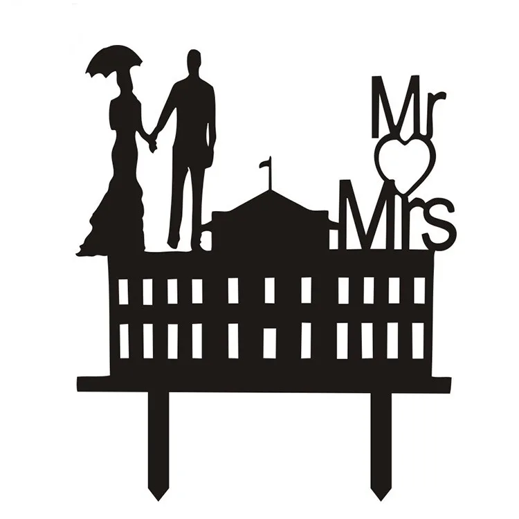 

Acrylic Bride Groom Cake Flags Mr & Mrs Cake Toppers Black White For Valentine's Day Wedding & Anniversary Engagement Party