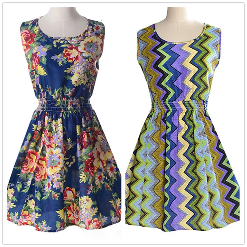 Summer Women's Beach Dress Slim Waist Female O-neck Sleeveless Sling Dresses For Women Fashion Casual Colorful vestidos (7)
