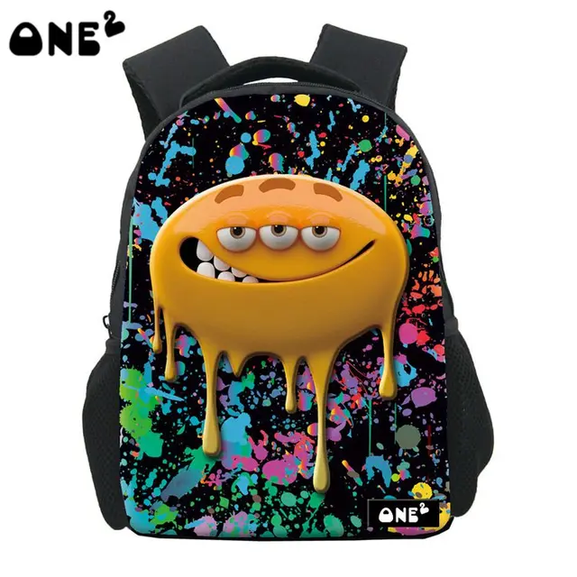 ONE2 Design blue big mouth monsters print pattern kids backpack school