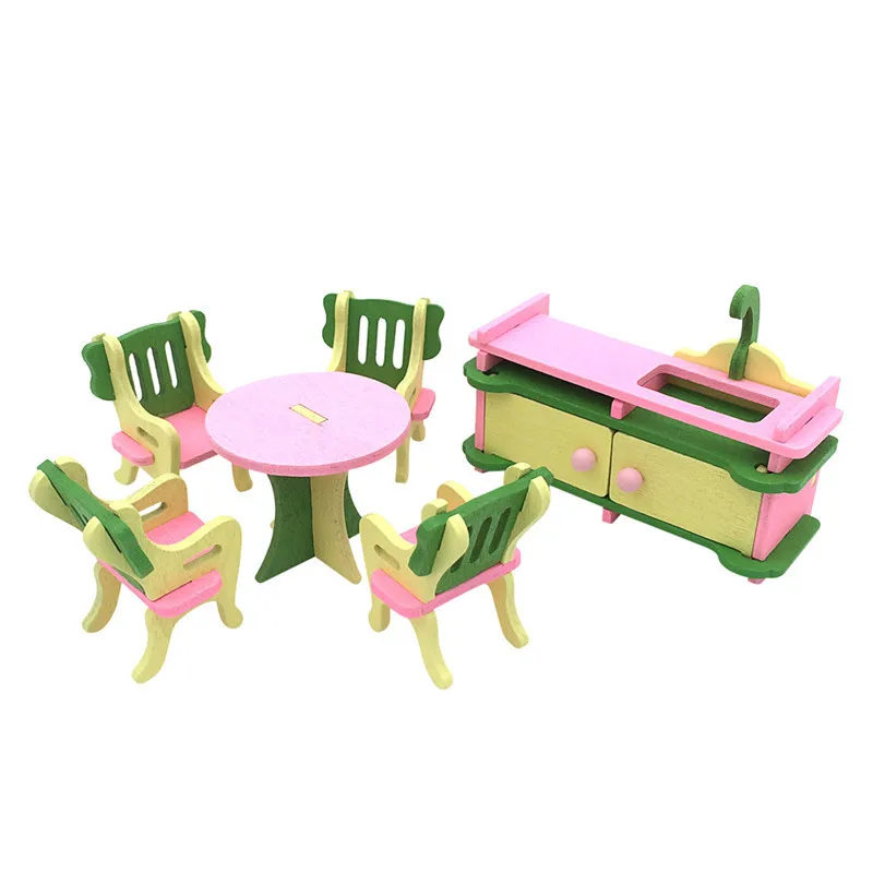 Имитация миниатюрной деревянной мебели игрушки кукольный домик деревянная мебель набор кукол детская комната для детей игровая игрушка мебель для кукол - Цвет: 2