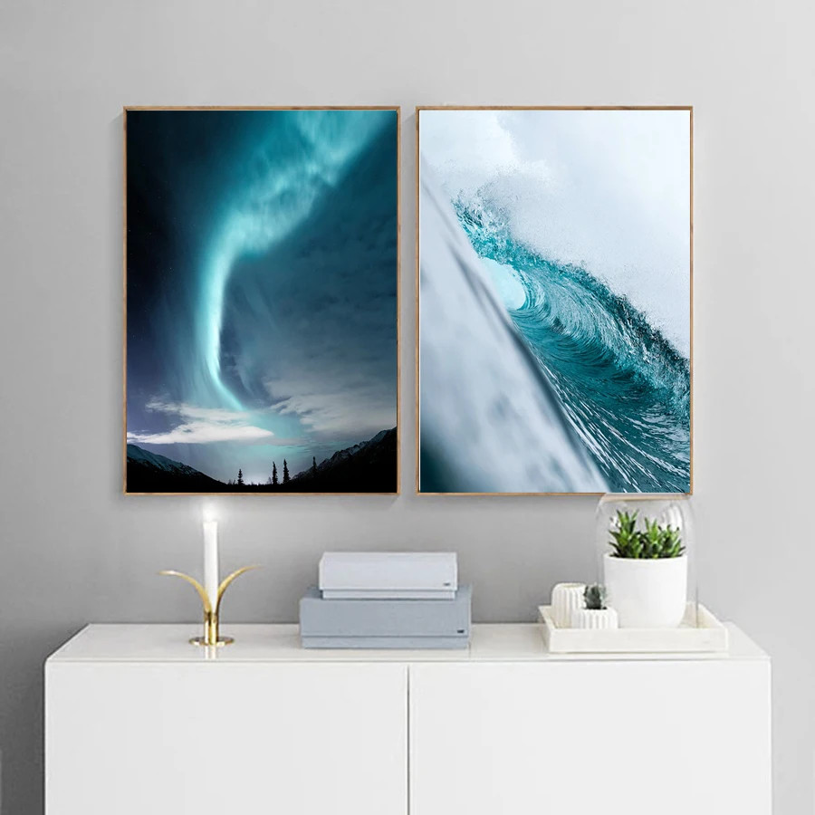 

Posters and Prints Blue Ocean Scandinavian Landscape Nordic Wall Picture for Living Room Canvas Art Oil Painting Home Decor
