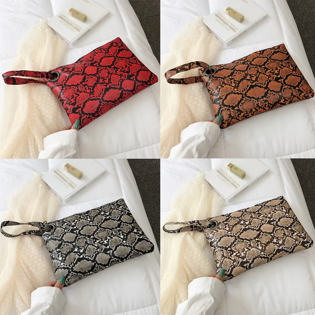 

Female Fashion Square Snake Print Wristlet Clutch Women Casual Purse PU Leather Handbag Money Phone Pouch Wallet torebki damskie