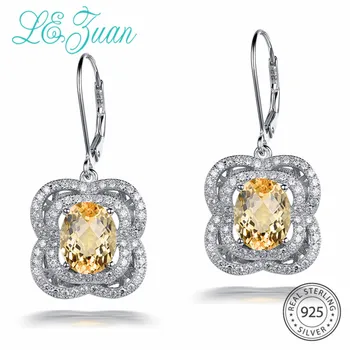 

L&zuan Real Natural 5.14ct Citrine Dangle Earrings for Woman 925 Sterling Silver Earrings Bridal Wedding Fine Jewelry Gifts