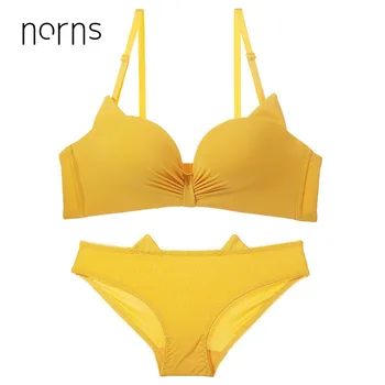 

Norns Sexy glossy bra sets panty set Lingerie Set Fashion Cute Cat 3/4 cup Underwear Set and Push up brassier Wire Free bra