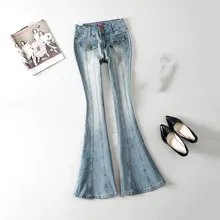 Весенние однобортные расклешенные книзу джинсы с широкими штанинами женские джинсы размера плюс женские Стрейчевые узкие джинсовые брюки клеш