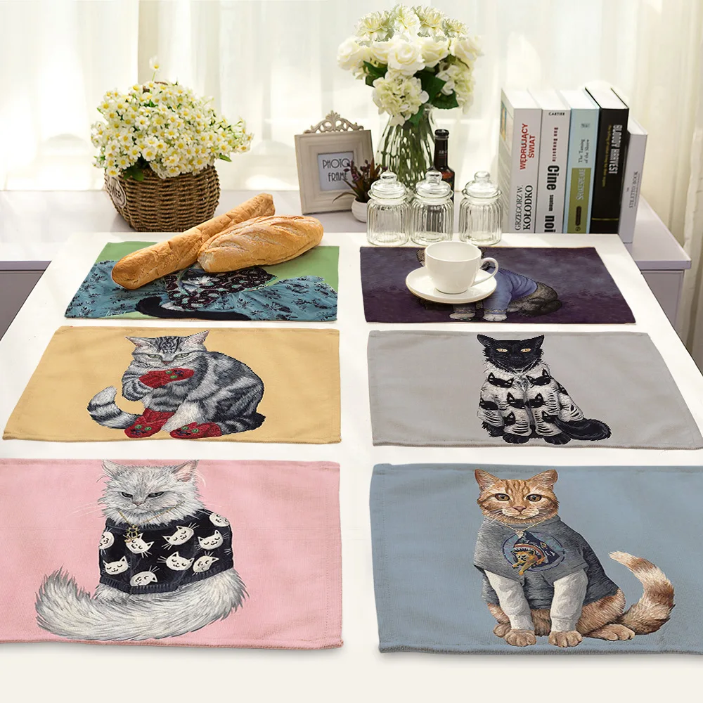 

Cartoon Animal Cat Pattern Placemat Rectangle Table Linen Placemats for Dining Table Home Decor Table Mat for Kitchen Stuff